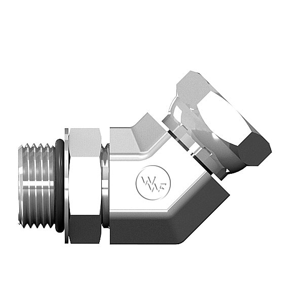 World Wide Fittings Male O-Ring Boss Adjustable to Female Pipe Swivel 45 Deg. Elbow 9365X04X04 - main